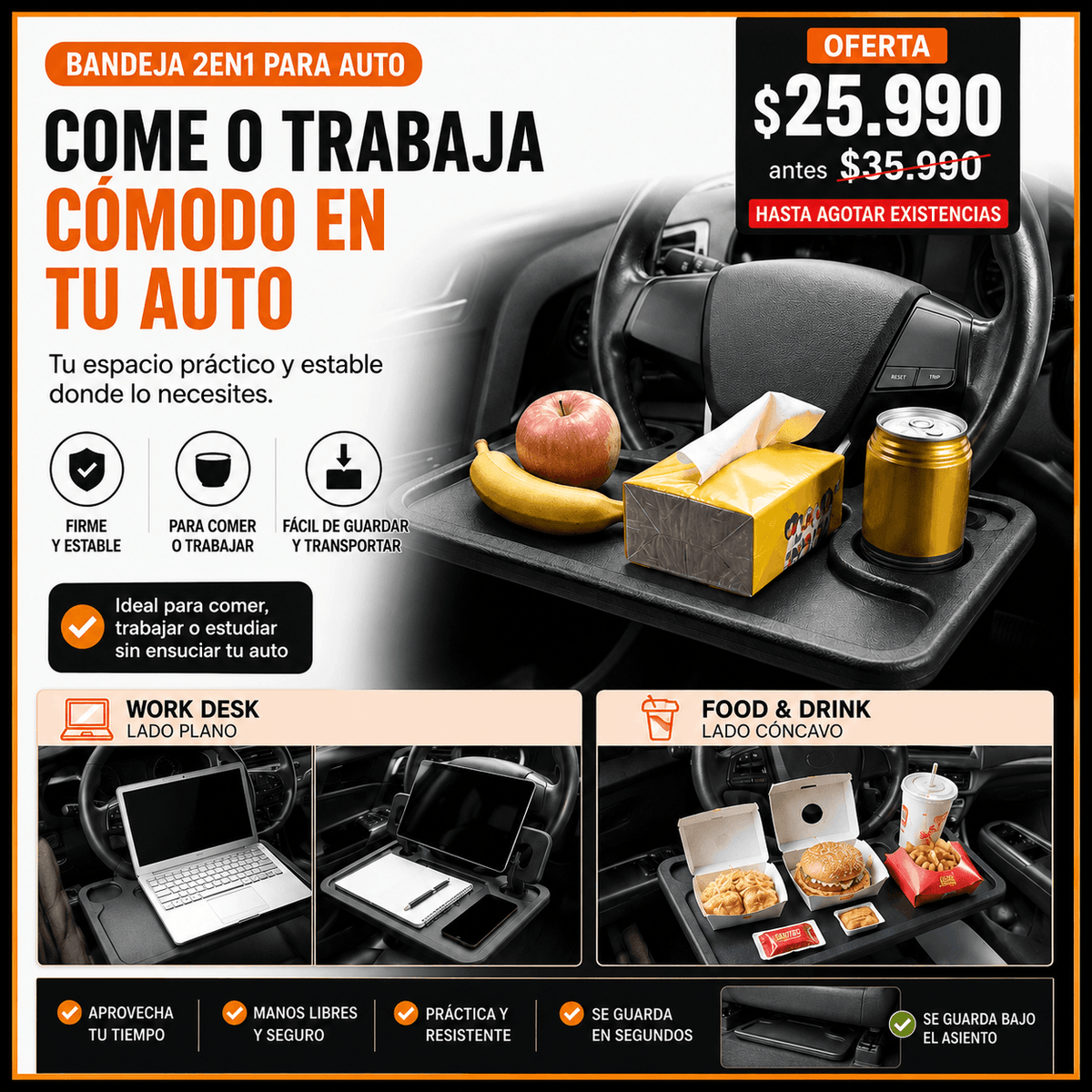 Bandeja 2en1 para el Auto